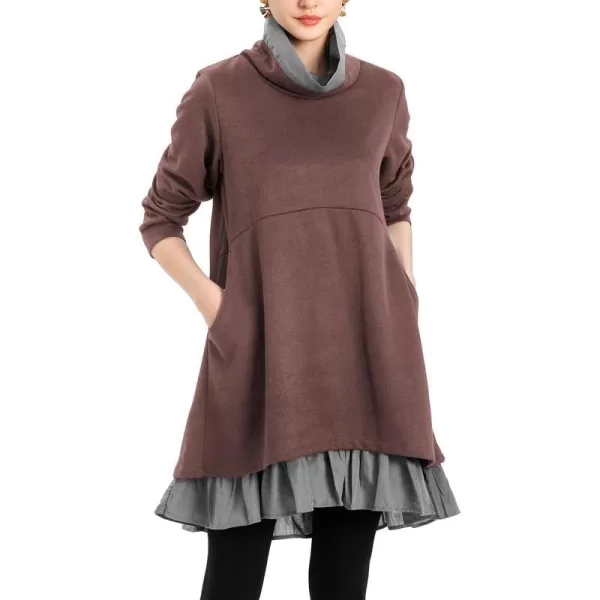 Minibee Womens Oversized Sweatshirt Dress Turtleneck Long Sleeve Tunic Tops Swing Dresses with PocketsCoffee