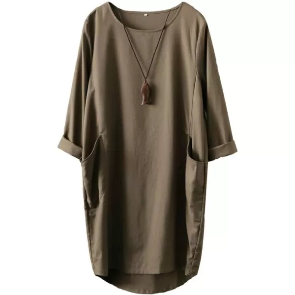 Minibee Womens Oversized Tunic Dress Long Sleeve Loose Baggy Tshirt Tops with PocketsArmy Green