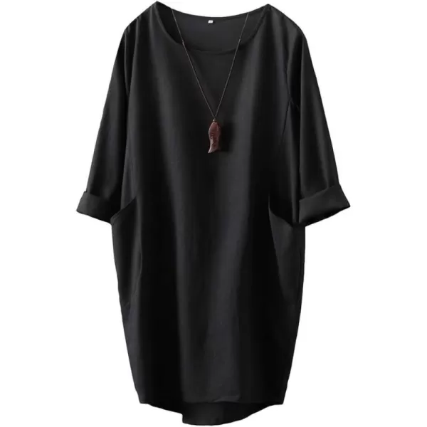 Minibee Womens Oversized Tunic Dress Long Sleeve Loose Baggy Tshirt Tops with PocketsBlack