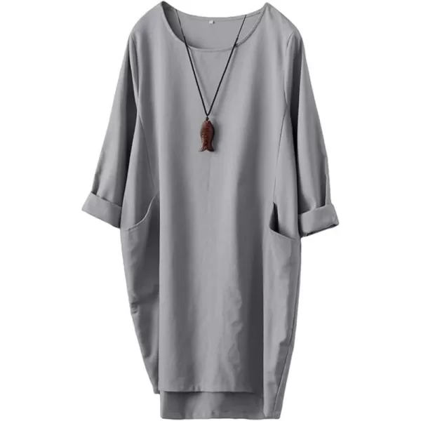 Minibee Womens Oversized Tunic Dress Long Sleeve Loose Baggy Tshirt Tops with PocketsGrey