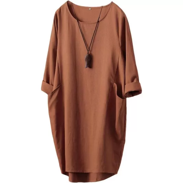 Minibee Womens Oversized Tunic Dress Long Sleeve Loose Baggy Tshirt Tops with PocketsOrange