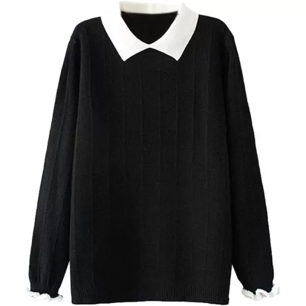 Minibee Womens Pan Collar Knitted Sweater Casual Pullover SweatshirtStyle1 Black