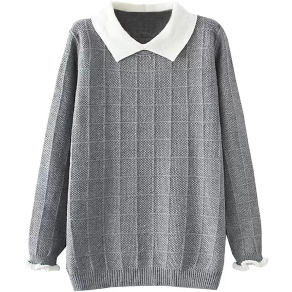 Minibee Womens Pan Collar Knitted Sweater Casual Pullover SweatshirtStyle1 Gray