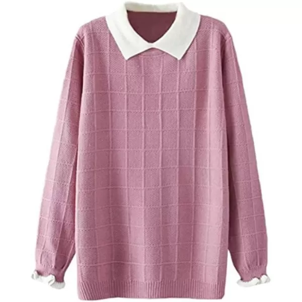 Minibee Womens Pan Collar Knitted Sweater Casual Pullover SweatshirtStyle1 Pink