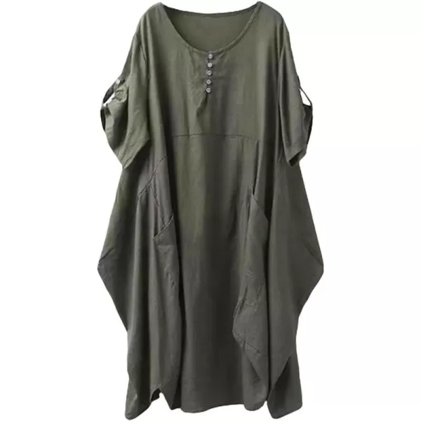 Minibee Womens Ruffle Oversize Casual Midi Dresses with PocketsArmy Green