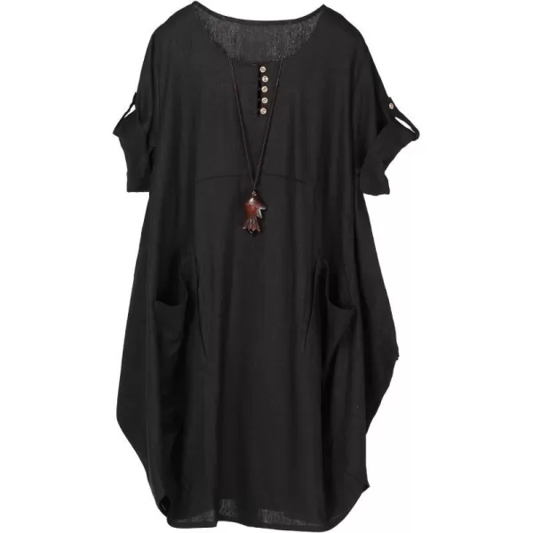 Minibee Womens Ruffle Oversize Casual Midi Dresses with PocketsBlack