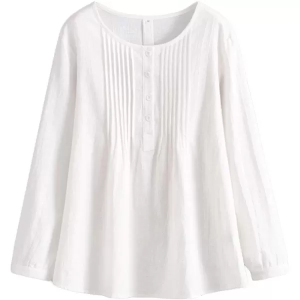 Minibee Womens Scoop Neck Pleated Blouse Solid Color Lovely Button Tunic ShirtWhite