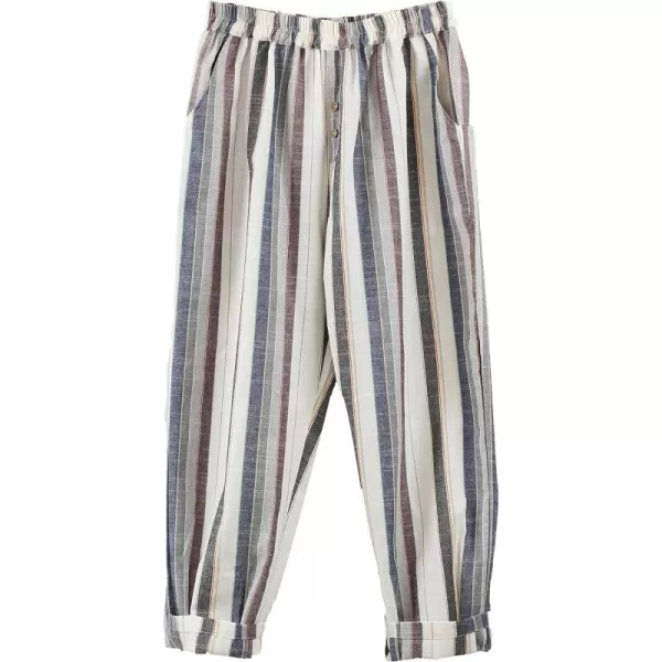 Minibee Womens Striped Linen Pants Casual Wide Leg Cropped TrousersGray