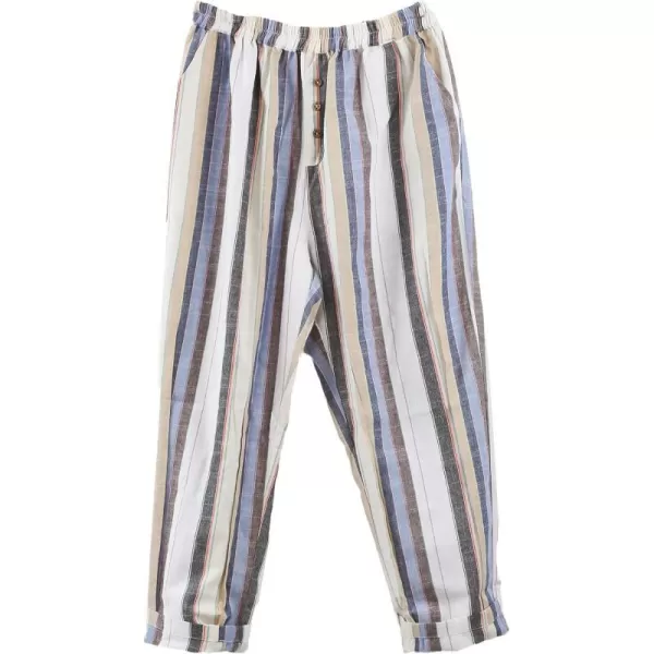 Minibee Womens Striped Linen Pants Casual Wide Leg Cropped TrousersLight Blue