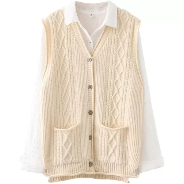 Minibee Womens Sweater Vest Casual Sleeveless Cardigan VNeck Button Down Cotton Vest with PocketsBeige