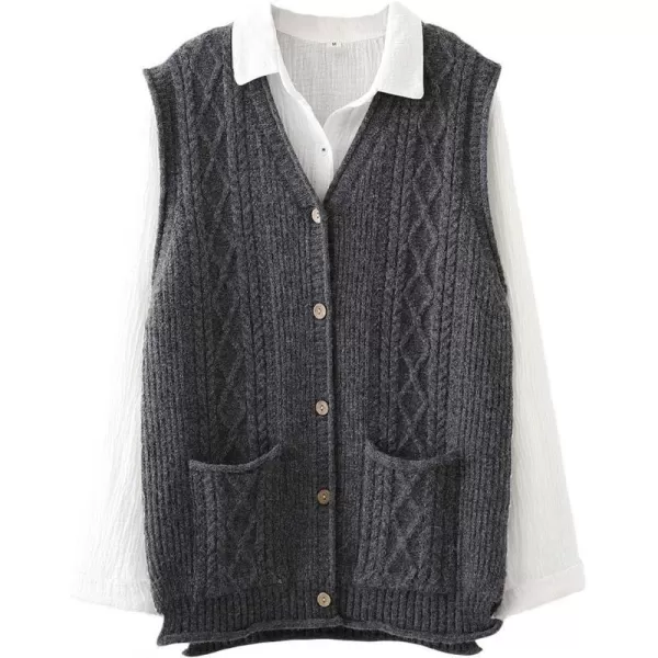 Minibee Womens Sweater Vest Casual Sleeveless Cardigan VNeck Button Down Cotton Vest with PocketsGray