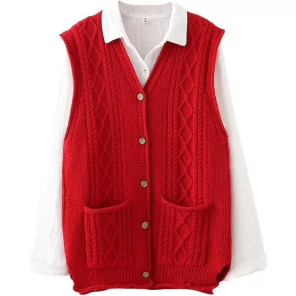 Minibee Womens Sweater Vest Casual Sleeveless Cardigan VNeck Button Down Cotton Vest with PocketsRed