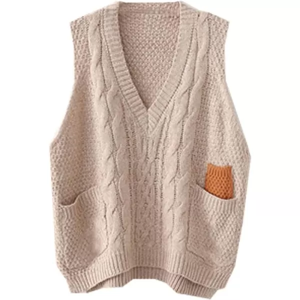 Minibee Womens VNeck Knitted Sweaters Vests Sleeveless Casual Pullover TopBeige