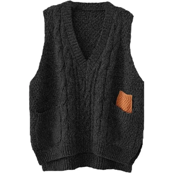 Minibee Womens VNeck Knitted Sweaters Vests Sleeveless Casual Pullover TopBlack