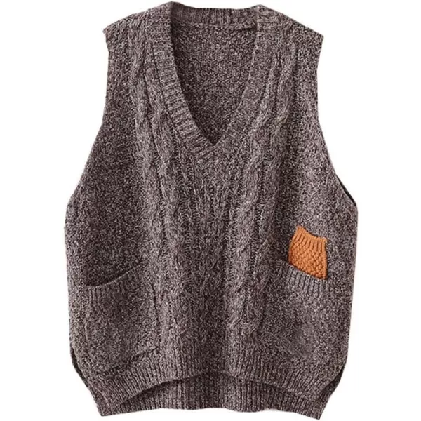 Minibee Womens VNeck Knitted Sweaters Vests Sleeveless Casual Pullover TopCoffee