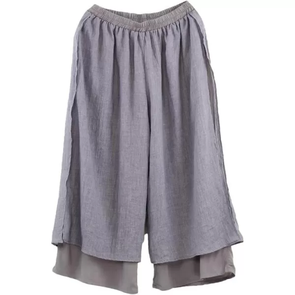 Minibee Womens Wide Leg Pants Loose Layer Capris Yoga Palazzo Elastic Waist TrousersGrey