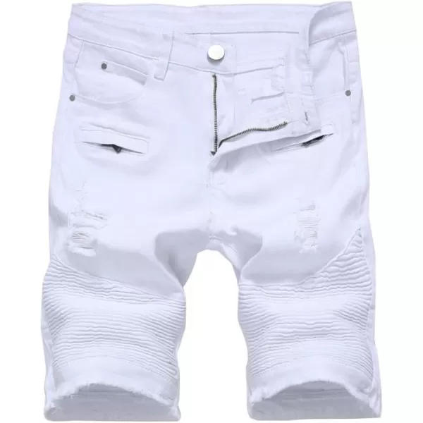 PASOK Mens Casual Denim Shorts Classic Fit Vintage Summer Cotton Jeans ShortsWhite