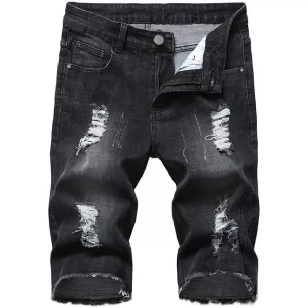 PASOK Mens Casual Denim Shorts Distressed Stretchy Jeans Shorts Ripped Short PantsBlack 1208