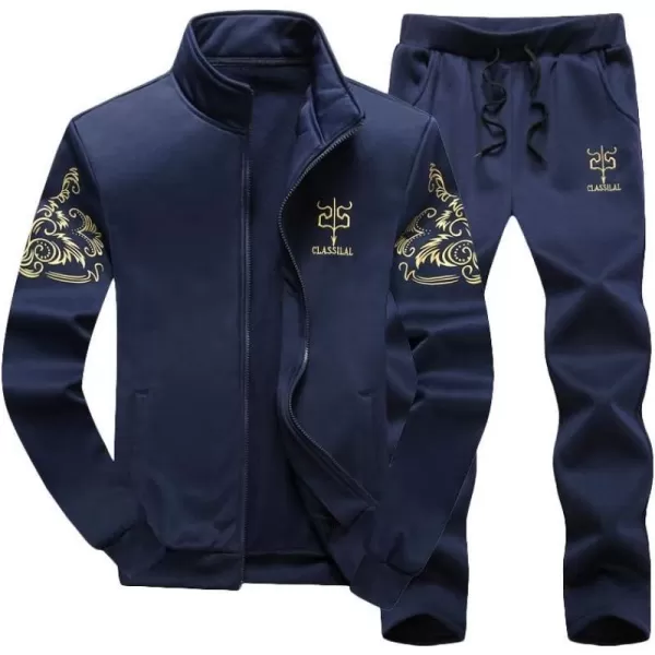 PASOK Mens Casual Tracksuit Full Zip Running Jogging Athletic Sports Jacket and Pants SetBlue