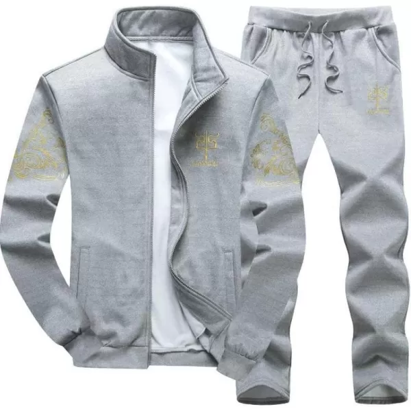 PASOK Mens Casual Tracksuit Full Zip Running Jogging Athletic Sports Jacket and Pants SetGray