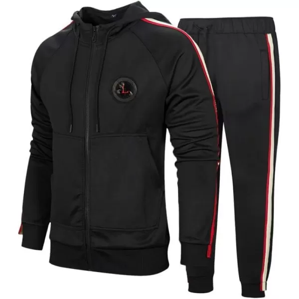 PASOK Mens Casual Tracksuit Set Long Sleeve FullZip Running Jogging Athletic Sweat Suits01 Black