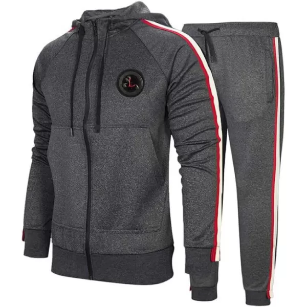 PASOK Mens Casual Tracksuit Set Long Sleeve FullZip Running Jogging Athletic Sweat Suits01 Dark Gray