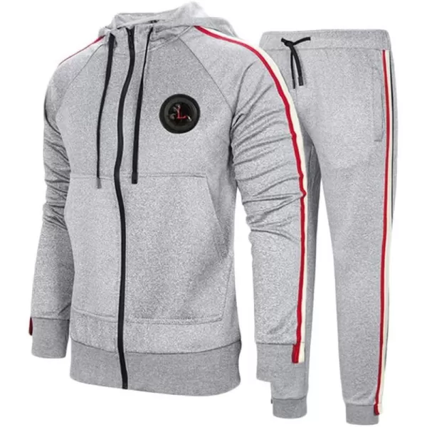 PASOK Mens Casual Tracksuit Set Long Sleeve FullZip Running Jogging Athletic Sweat Suits01 Light Gray