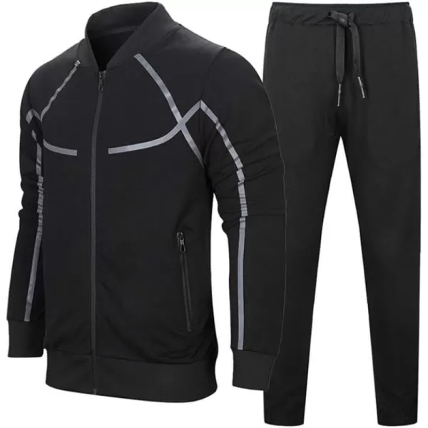 PASOK Mens Casual Tracksuit Set Long Sleeve FullZip Running Jogging Athletic Sweat Suits21black