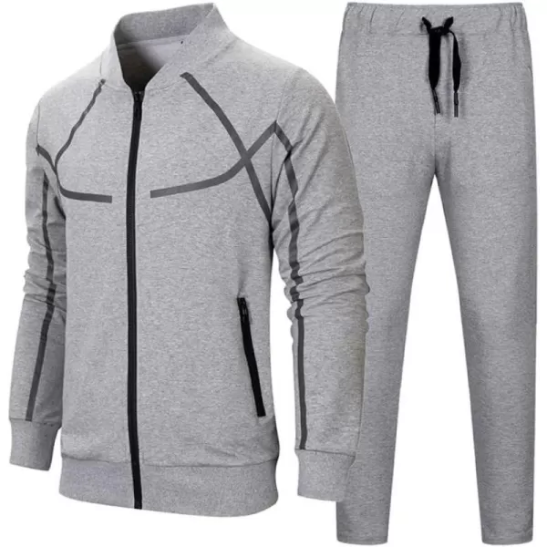 PASOK Mens Casual Tracksuit Set Long Sleeve FullZip Running Jogging Athletic Sweat Suits21gray