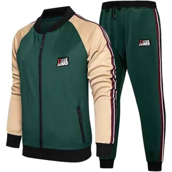 PASOK Mens Tracksuits 2 Piece Set Outfit Full Zip Jogging Sweatsuits Activewear Sport SuitArmy Green