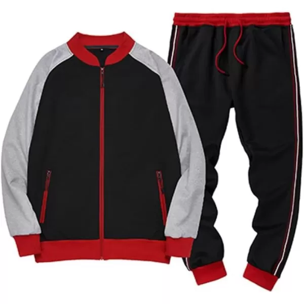 PASOK Mens Tracksuits 2 Piece Set Outfit Full Zip Jogging Sweatsuits Activewear Sport SuitStyle 3 Black