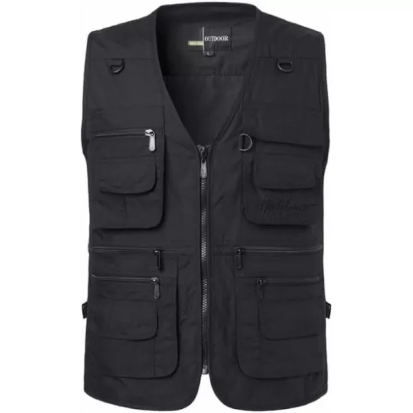 PASOK Mens Work Fishing Vests Lightweight Safari Travel Hunting Waistcoat With MultiPocketsBlack