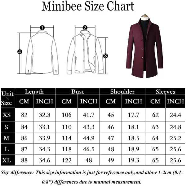 Minibee Mens Trench Woolen Coat Winter Stylish Long Slim Fit Luxury Wool Blend Topcoat Business Down JacketBlack