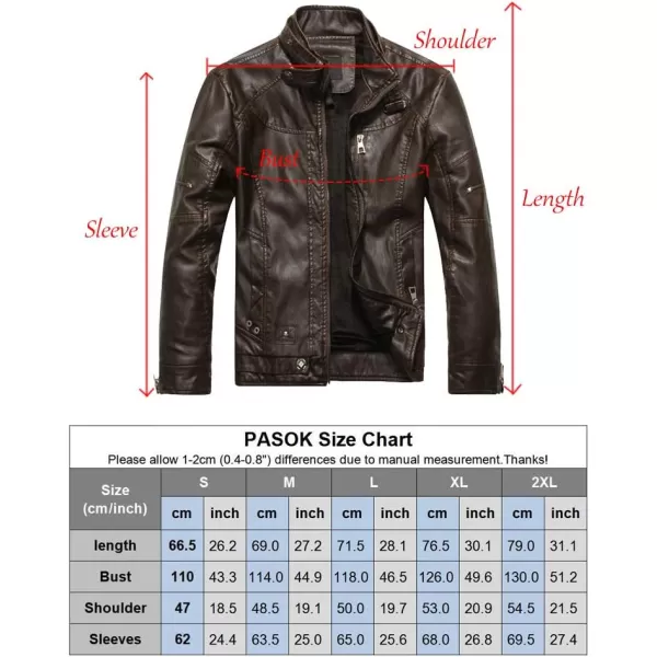 PASOK Mens Faux Leather Jacket Vintage Stand Collar Motorcycle PU Leather Outwear CoatBlack 2