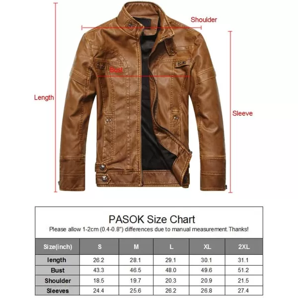 PASOK Mens Faux Leather Jacket Vintage Stand Collar Motorcycle PU Leather Outwear CoatBlack