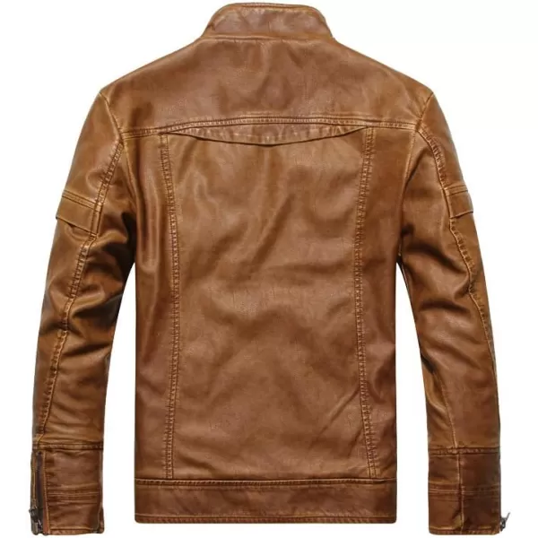 PASOK Mens Faux Leather Jacket Vintage Stand Collar Motorcycle PU Leather Outwear CoatBrown