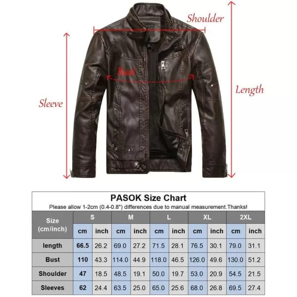 PASOK Mens Faux Leather Jacket Vintage Stand Collar Motorcycle PU Leather Outwear CoatBrown 2