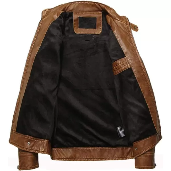 PASOK Mens Faux Leather Jacket Vintage Stand Collar Motorcycle PU Leather Outwear CoatBrown