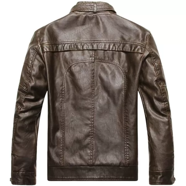 PASOK Mens Faux Leather Jacket Vintage Stand Collar Motorcycle PU Leather Outwear CoatCoffee 2