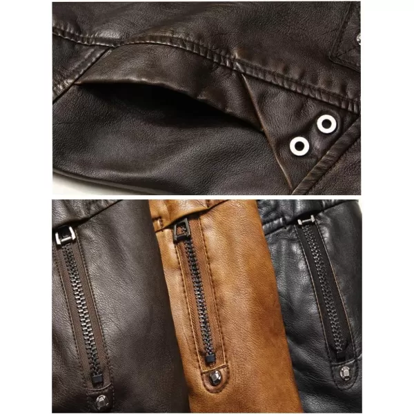 PASOK Mens Faux Leather Jacket Vintage Stand Collar Motorcycle PU Leather Outwear CoatCoffee 2