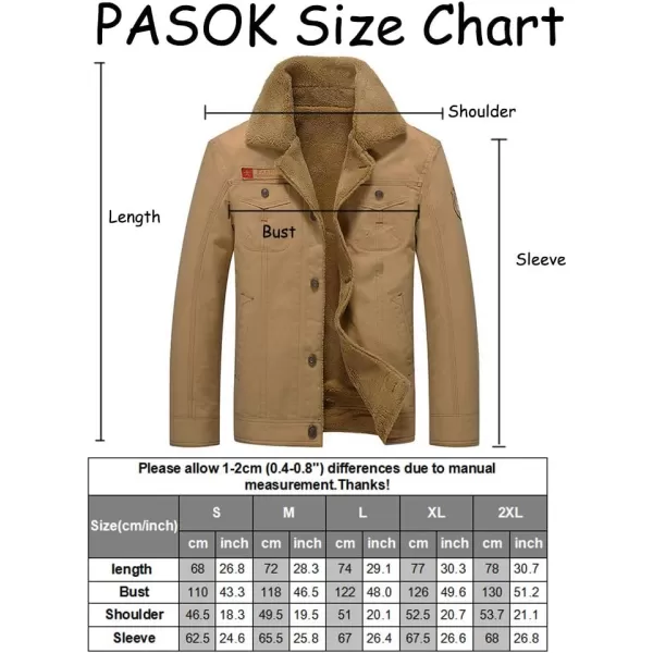 PASOK Mens Fleece Bomber Jacket Winter Military Coat Casual Stand Collar Cotton Cargo OutwearBlack