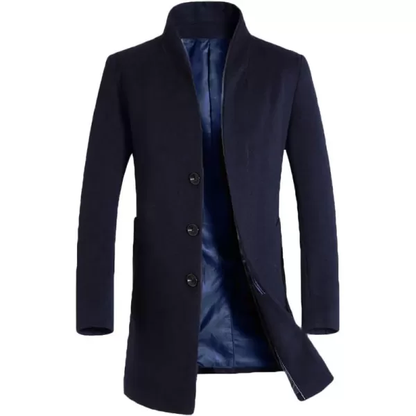 Minibee Mens Trench Coat Wool Blend Slim Fit Long Jacket Business Pea Overcoat