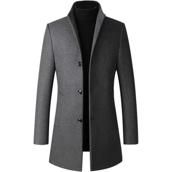 Minibee Mens Trench Woolen Coat Winter Stylish Long Slim Fit Luxury Wool Blend Topcoat Business Down JacketGary