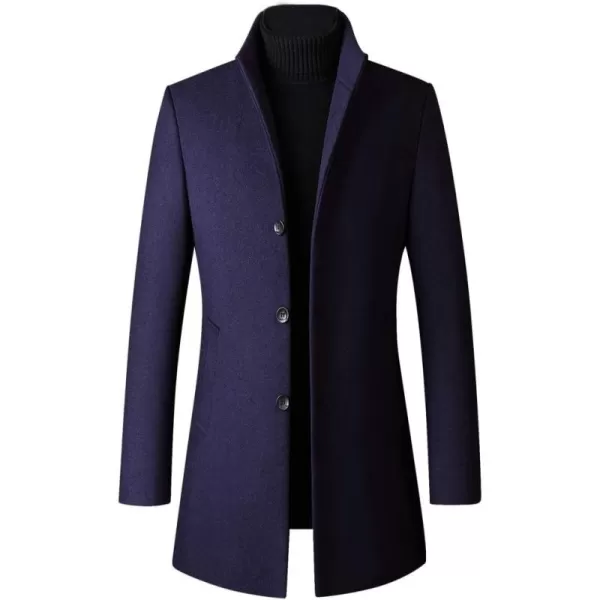 Minibee Mens Trench Woolen Coat Winter Stylish Long Slim Fit Luxury Wool Blend Topcoat Business Down JacketNavy