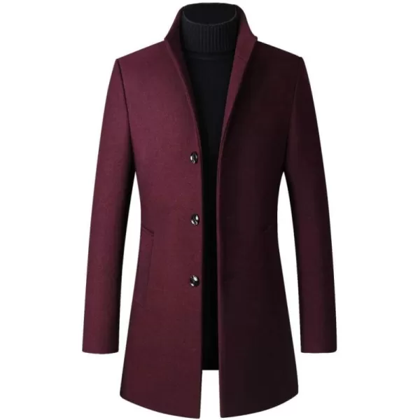 Minibee Mens Trench Woolen Coat Winter Stylish Long Slim Fit Luxury Wool Blend Topcoat Business Down JacketWine Red