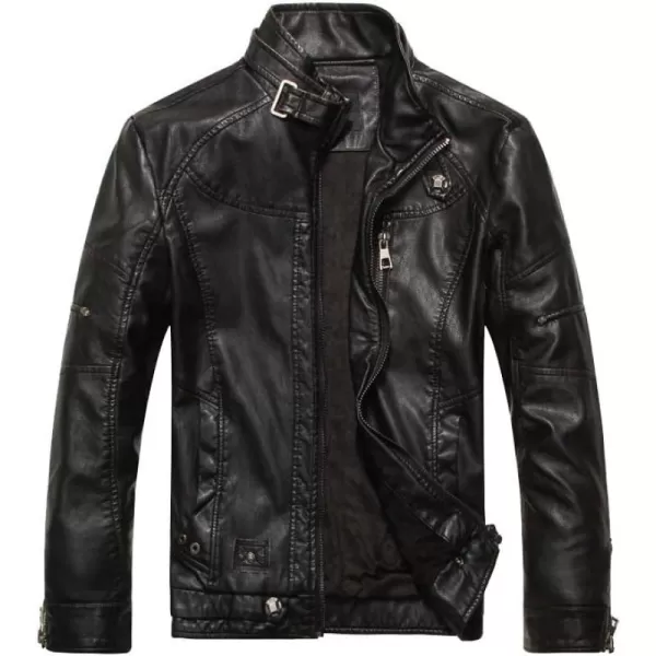 PASOK Mens Faux Leather Jacket Vintage Stand Collar Motorcycle PU Leather Outwear CoatBlack 2