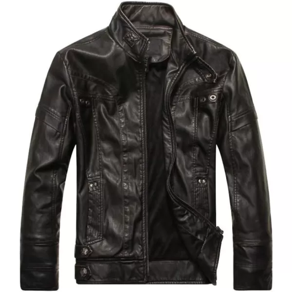 PASOK Mens Faux Leather Jacket Vintage Stand Collar Motorcycle PU Leather Outwear CoatBlack