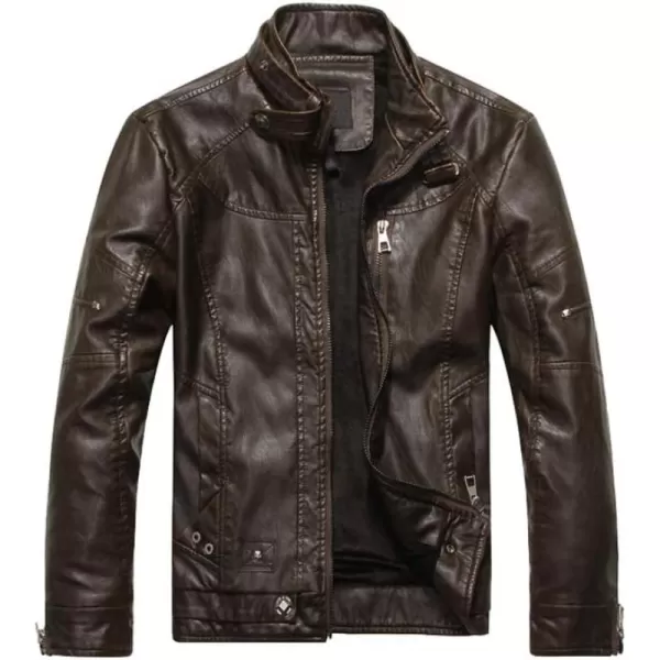 PASOK Mens Faux Leather Jacket Vintage Stand Collar Motorcycle PU Leather Outwear CoatCoffee 2