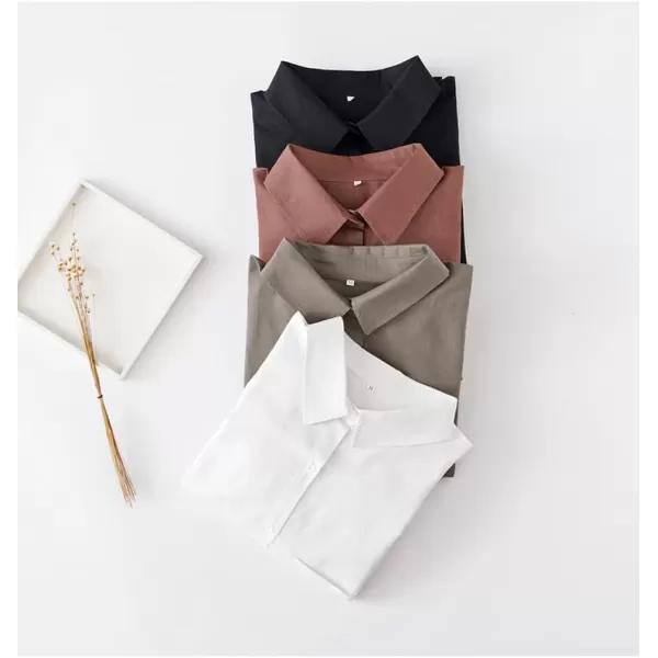 Minibee Womens Long Sleeve Shirts Button Down Blouse Cotton Tunic High Low TopsWhitelong Sleeve