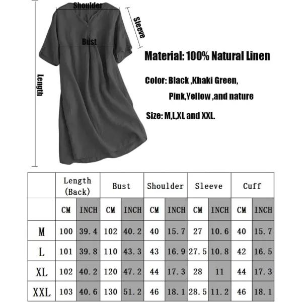 Minibee Womens Summer T Shirt Dress V Neck Linen Casual Tunic Short Sleeve Boho Flowy Sun DressesBlack